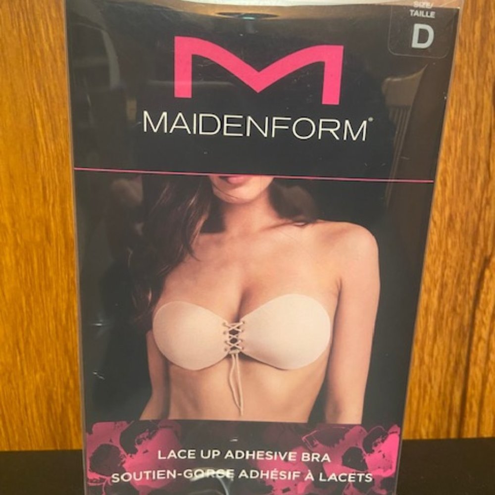 NEW Maidenform Size D Nude Adhesive Lace Up Bra